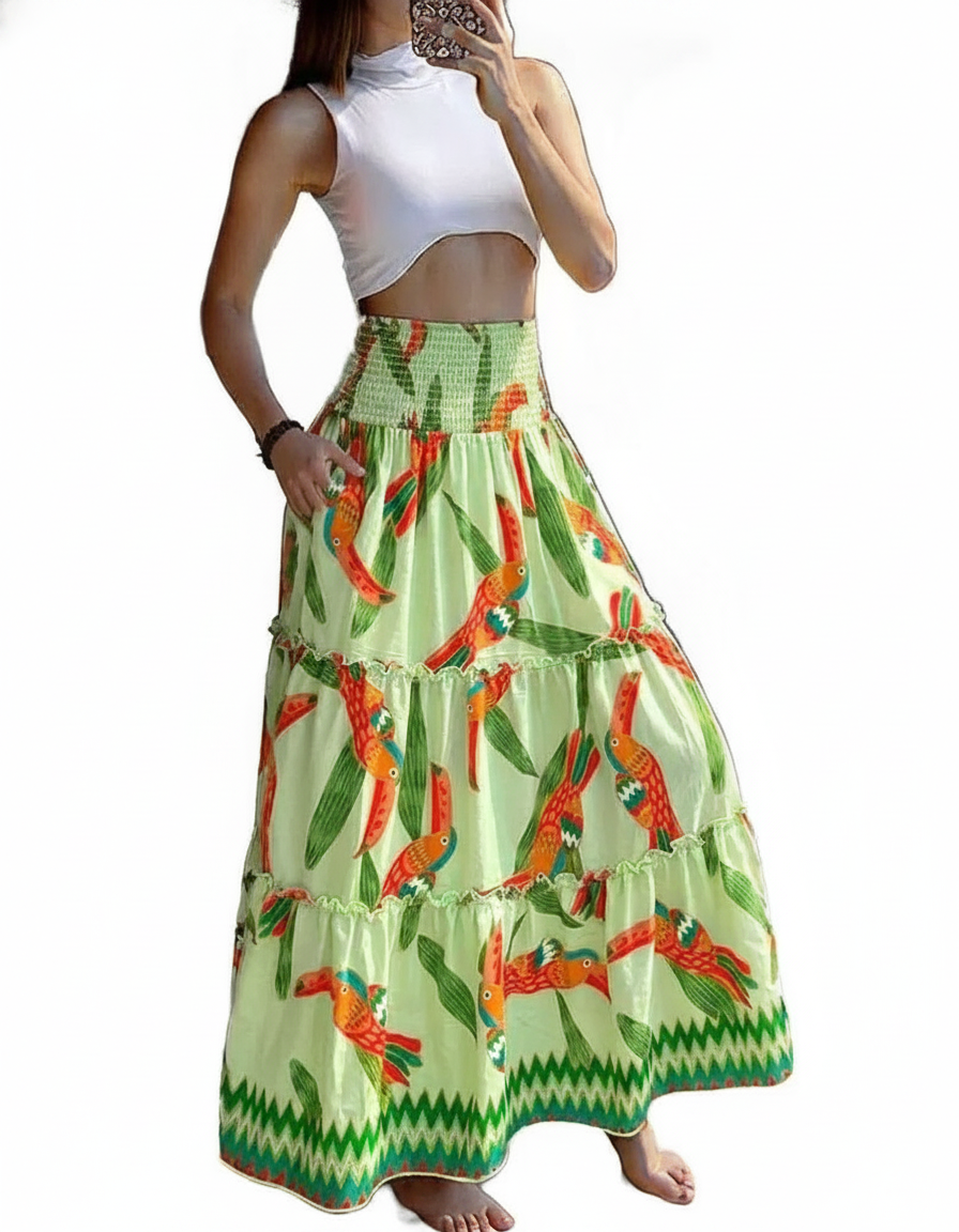 High Waisted A Line Maxi Skirt In Lightweight Breathable Viscose Fabric For Women - Jamota