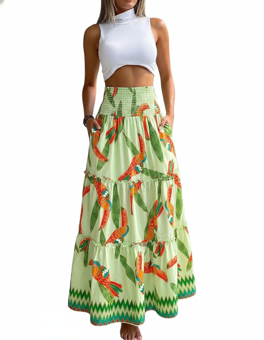 High Waisted A Line Maxi Skirt In Lightweight Breathable Viscose Fabric For Women - Jamota