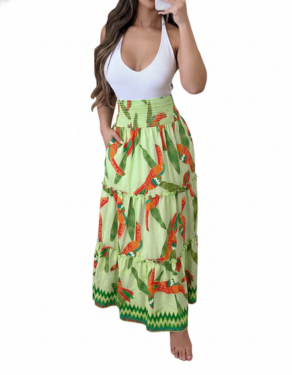 High Waisted A Line Maxi Skirt In Lightweight Breathable Viscose Fabric For Women - Jamota