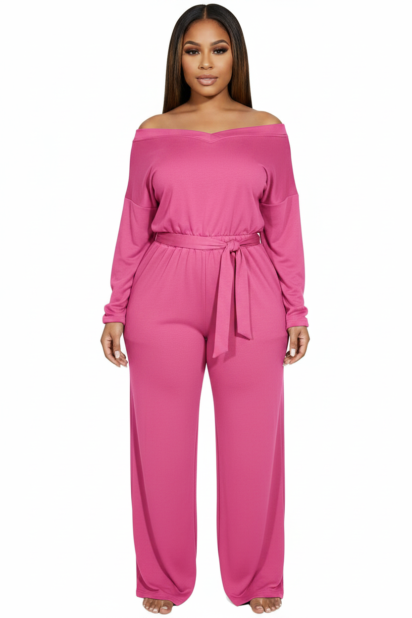 Black Off-Shoulder Wide-Leg Jumpsuit with Pockets by Jamota One-Pieces Jumpsuits