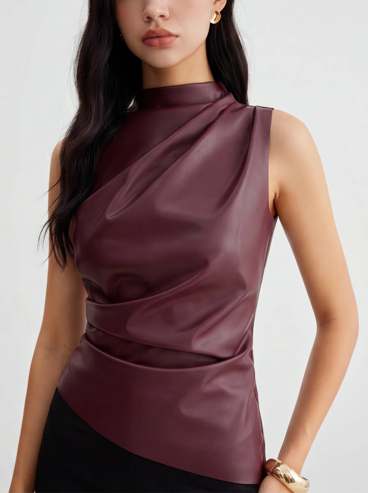 Chic Structured Faux Leather Tank Top with Elegant Design & Comfortabl