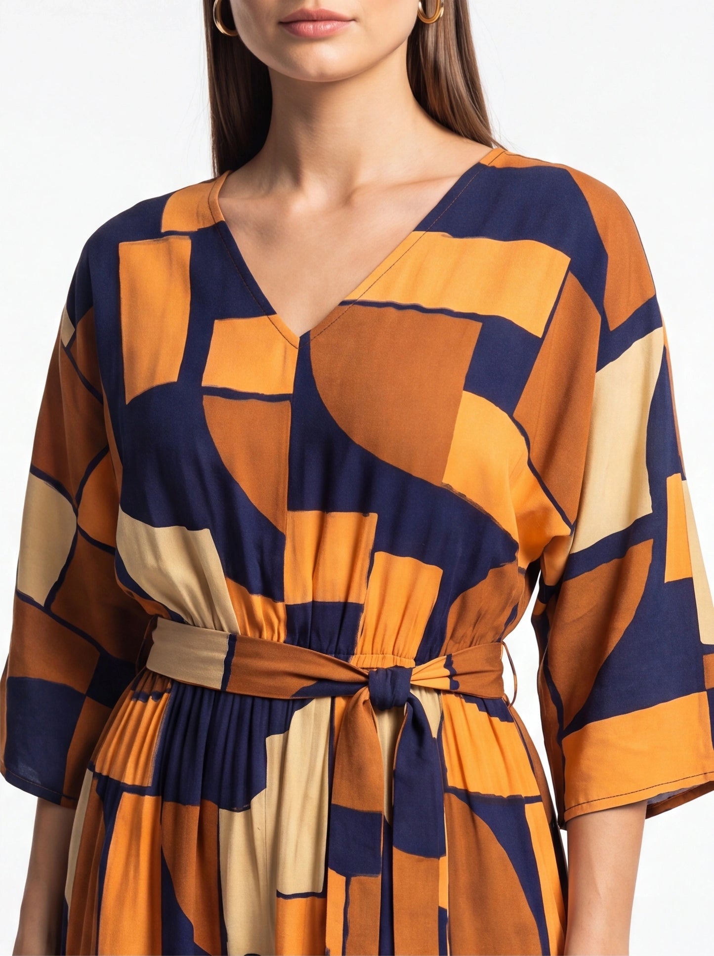 Chic Colorblock Geometric Jumpsuit with Belted Waist and Pockets by Jamota One-Pieces Jumpsuits & Rompers
