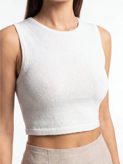 Stylish White Sleeveless Crop Top with Soft Fabric and Tailored Fit by Jamota T-Shirts T-Shirts