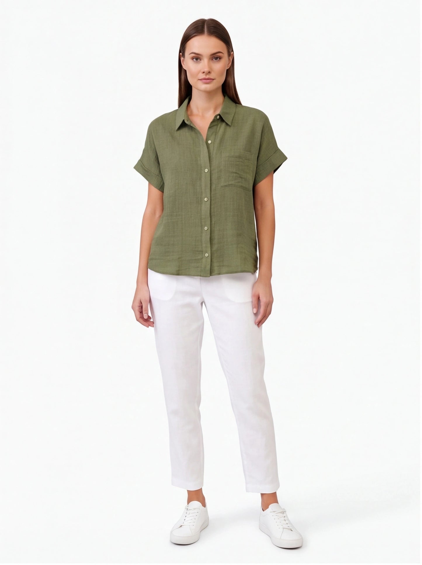 Stylish Lightweight Linen Blouse with Breathable Fabric and Tailored F by Jamota Blouses Blouses