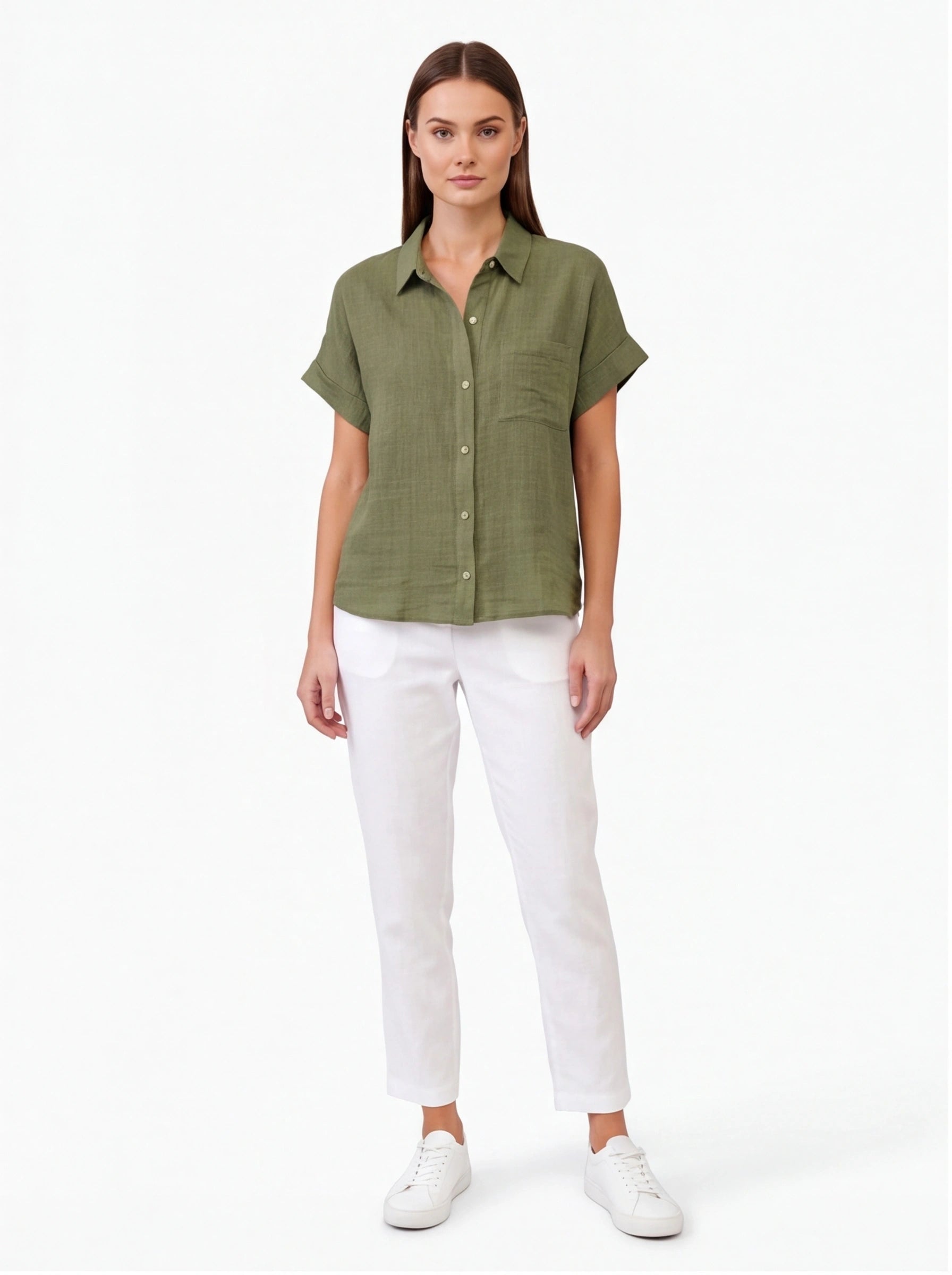 Stylish Lightweight Linen Blouse with Breathable Fabric and Tailored F by Jamota Blouses Blouses