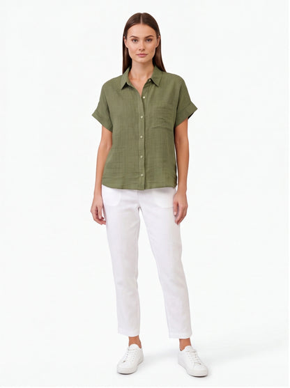 Stylish Lightweight Linen Blouse with Breathable Fabric and Tailored F by Jamota Blouses Blouses