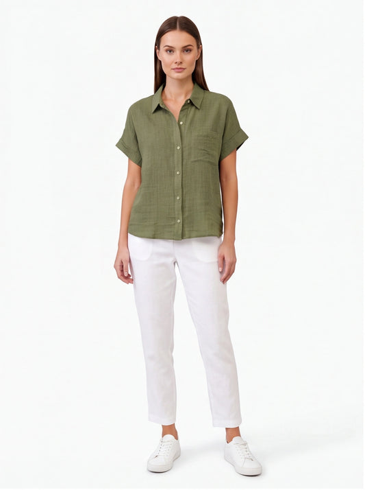 Stylish Lightweight Linen Blouse with Breathable Fabric and Tailored F by Jamota Blouses Blouses