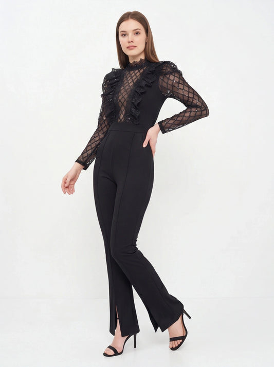Elegant See-Through Jumpsuit with Flattering Fit and Adjustable S - Jamota