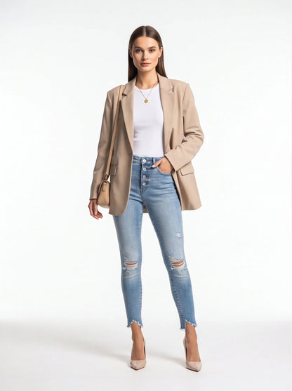 Stylish Ripped Denim Pants for Women | High-Waisted & Comfortable Fit