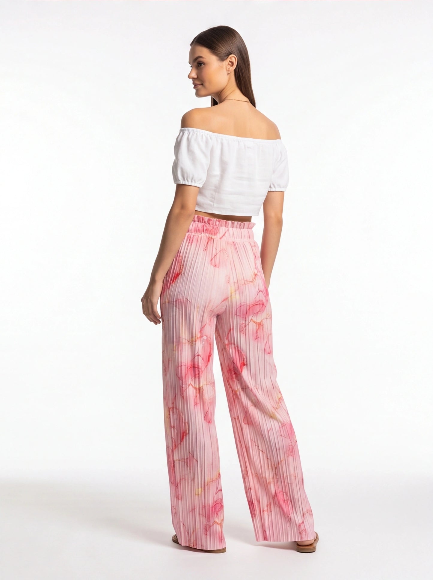High Waisted Tie Dye Pleated Wide Leg Palazzo Pants with Pockets