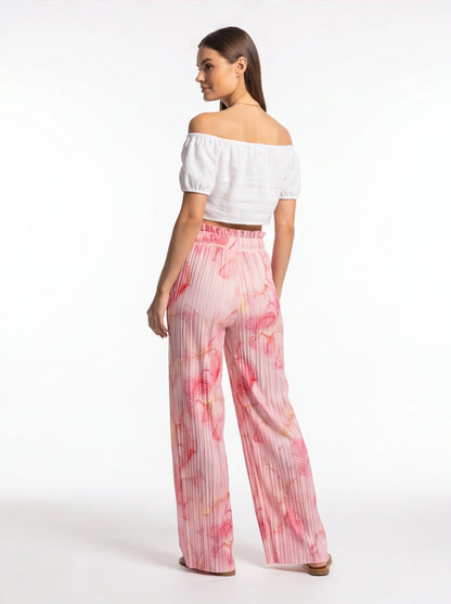 High Waisted Tie Dye Pleated Wide Leg Palazzo Pants with Pockets