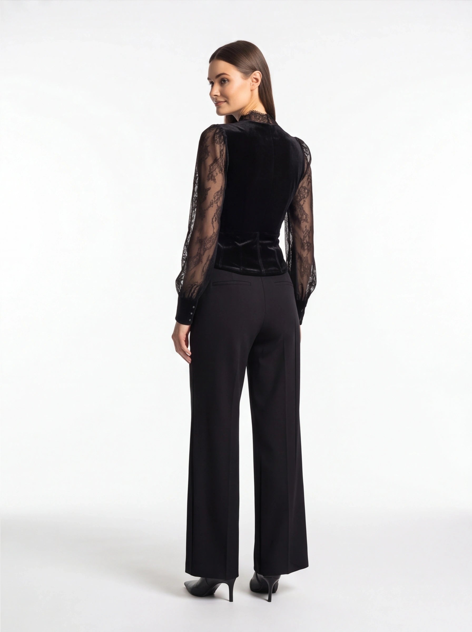 Elegant Sheer Lace Blouse for Women - Long Sleeve, Lightweight Design - Jamota