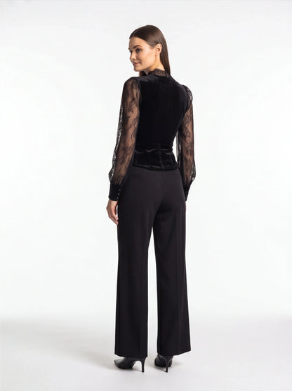 Elegant Sheer Lace Blouse for Women - Long Sleeve, Lightweight Design - Jamota