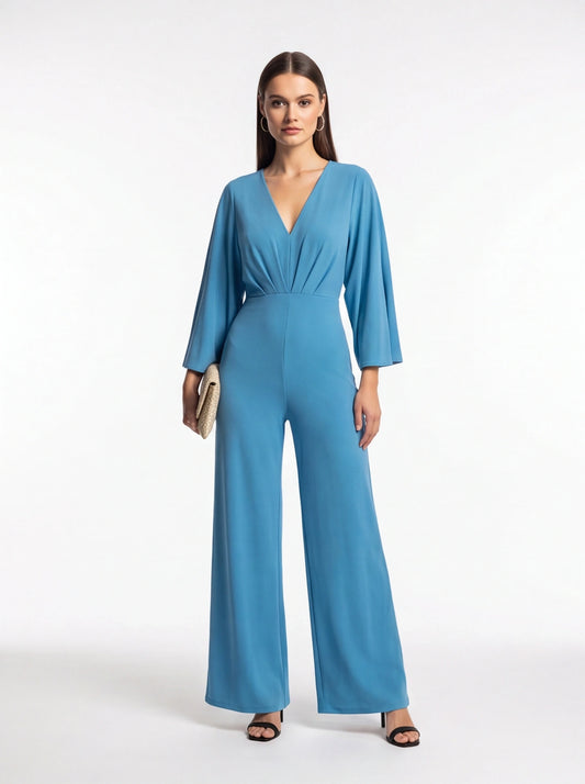 Elegant Plunge V-neck Jumpsuit for Women | Tailored Fit & Comfortable Fabric by Jamota One-Pieces Women's Jumpsuits & Rompers