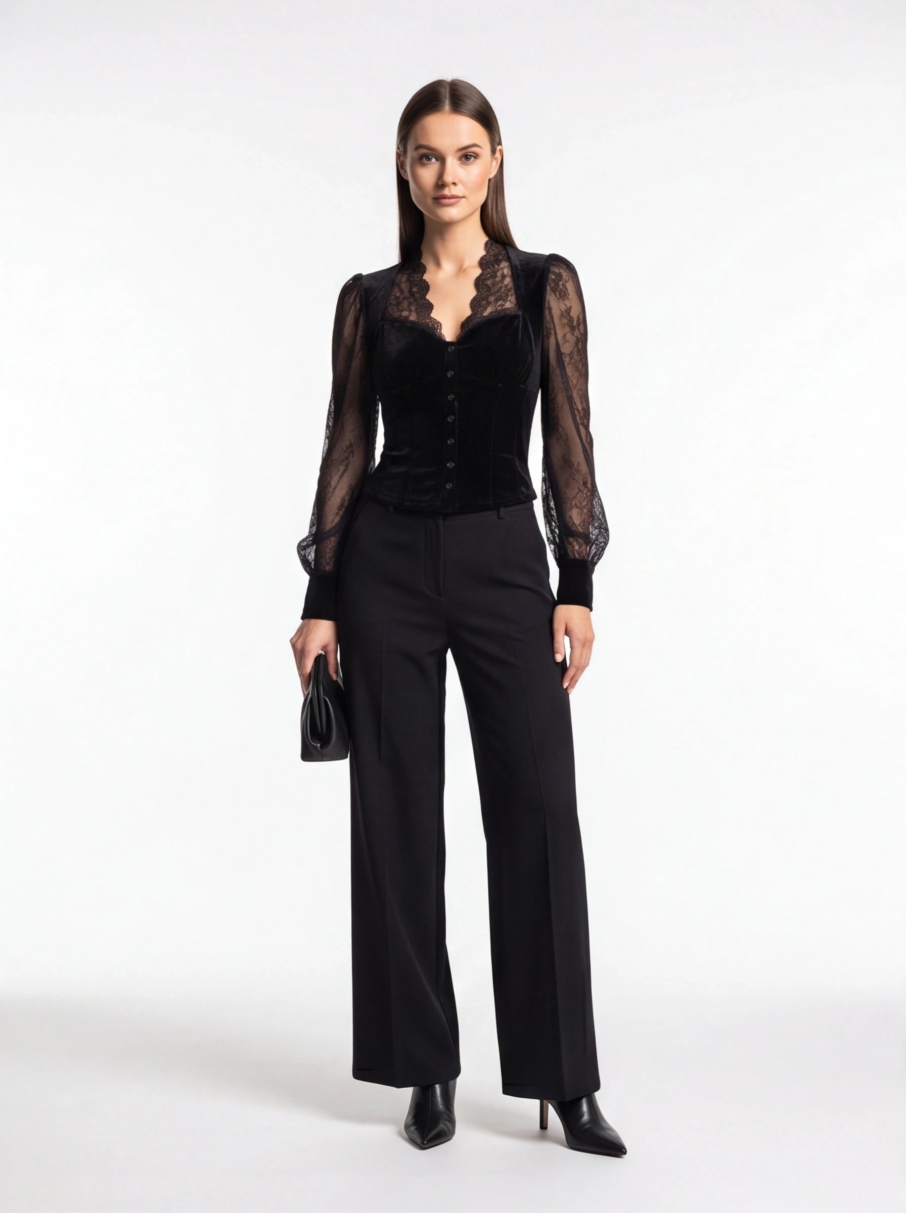 Elegant Sheer Lace Blouse for Women - Long Sleeve, Lightweight Design - Jamota