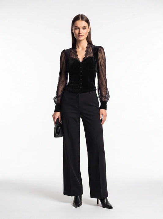 Elegant Sheer Lace Blouse for Women - Long Sleeve, Lightweight Design - Jamota