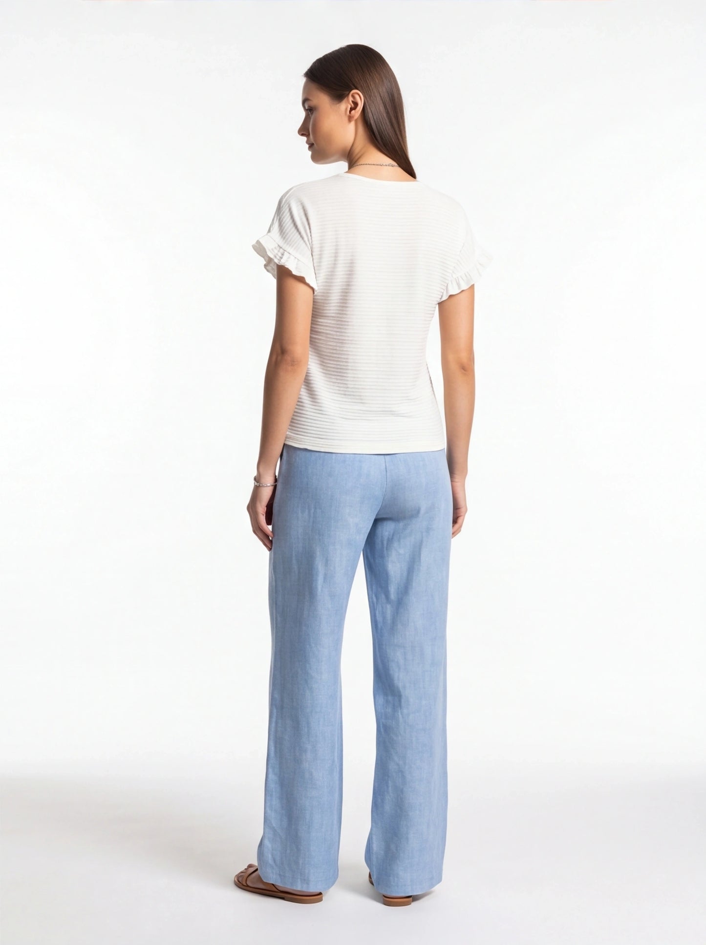 Charming Textured Ruffle Sleeve T-Shirt with Soft Fabric and Relaxed F