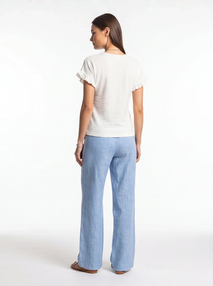 Charming Textured Ruffle Sleeve T-Shirt with Soft Fabric and Relaxed F
