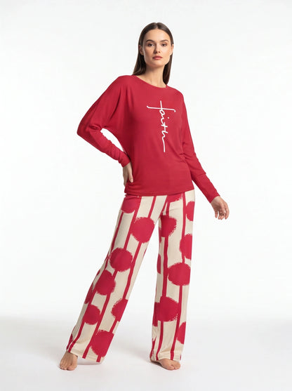 Multicolor Batwing Sleeve Lounge Set With Striped Pants - Jamota