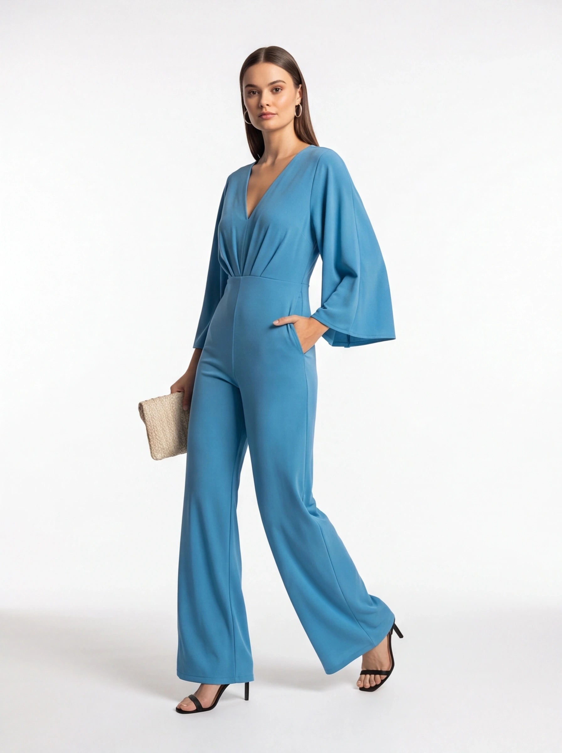 Elegant Plunge V-neck Jumpsuit for Women | Tailored Fit & Comfortable Fabric by Jamota One-Pieces Women's Jumpsuits & Rompers