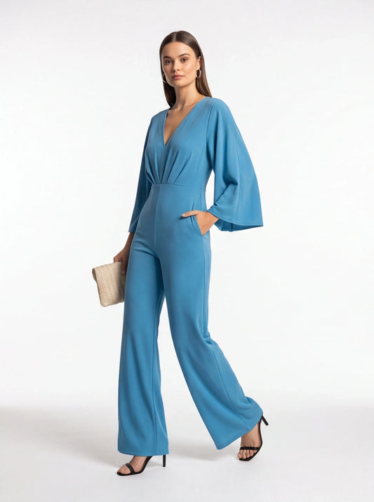 Elegant Plunge V-neck Jumpsuit for Women | Tailored Fit & Comfortable Fabric by Jamota One-Pieces Women's Jumpsuits & Rompers