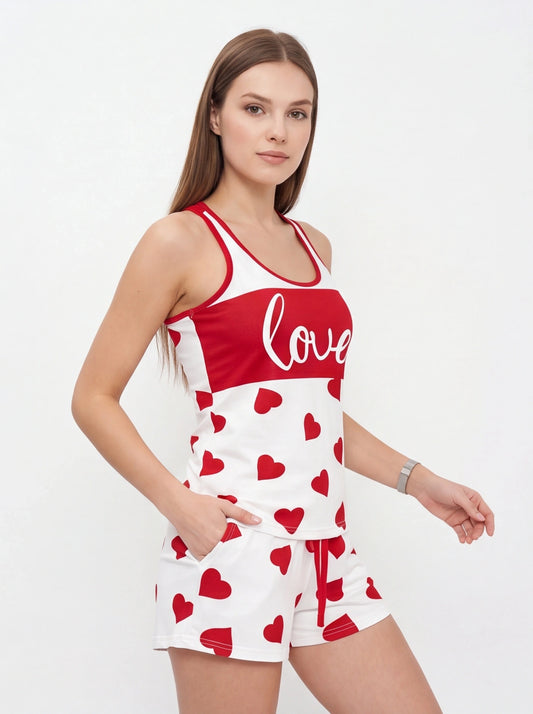 Cozy Heart Print Pajama Set | Soft Fabric & Adjustable Drawstring Wais - Jamota