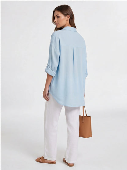 Elegant Oversized Linen Blouse with Breathable Fabric and Relaxed Fit by Jamota Shirts Casual Shirts
