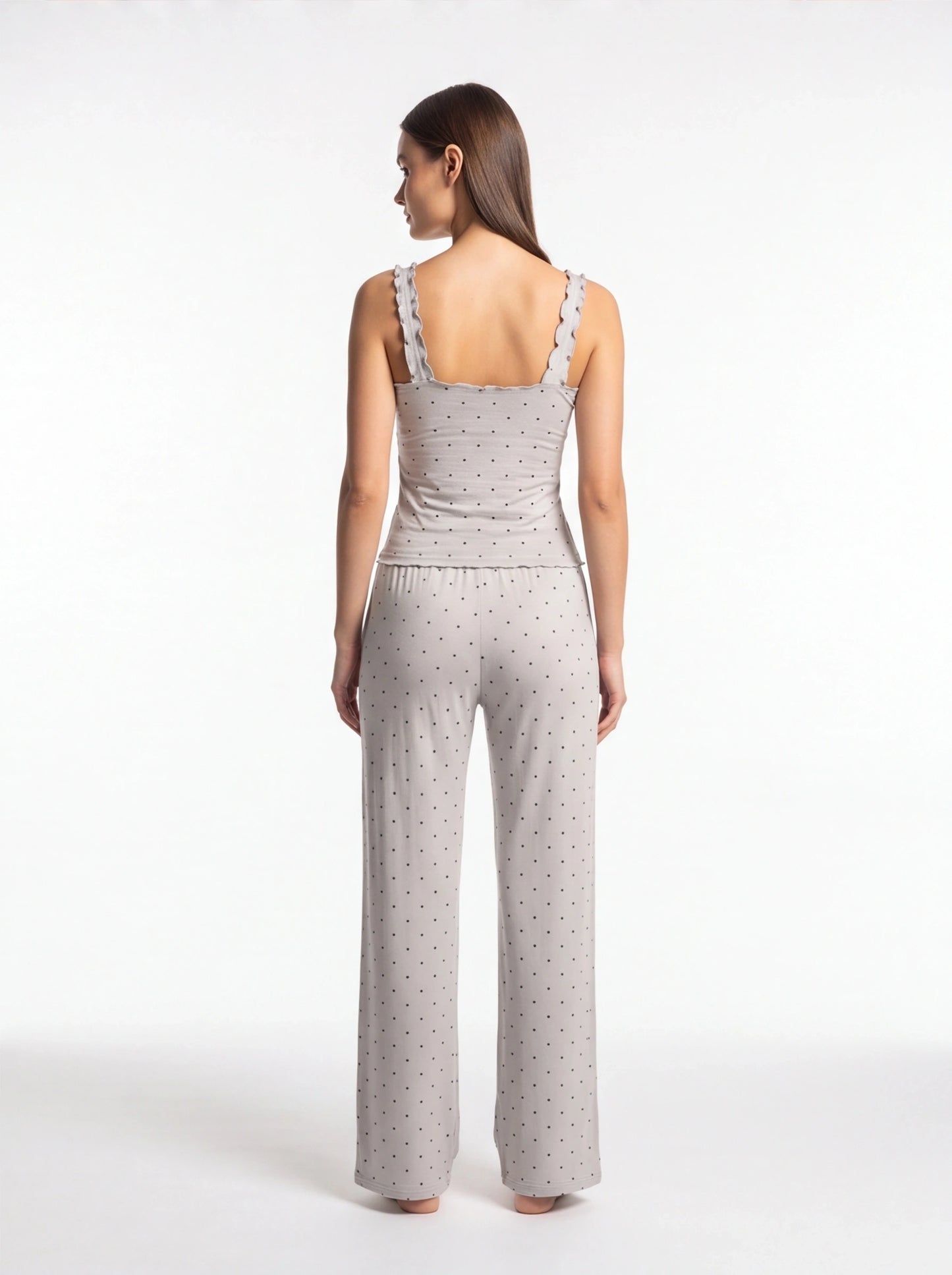 Polka Dot Pajama Set with Wide-Leg Pants by Jamota Pajamas Women's Sleepwear & Loungewear