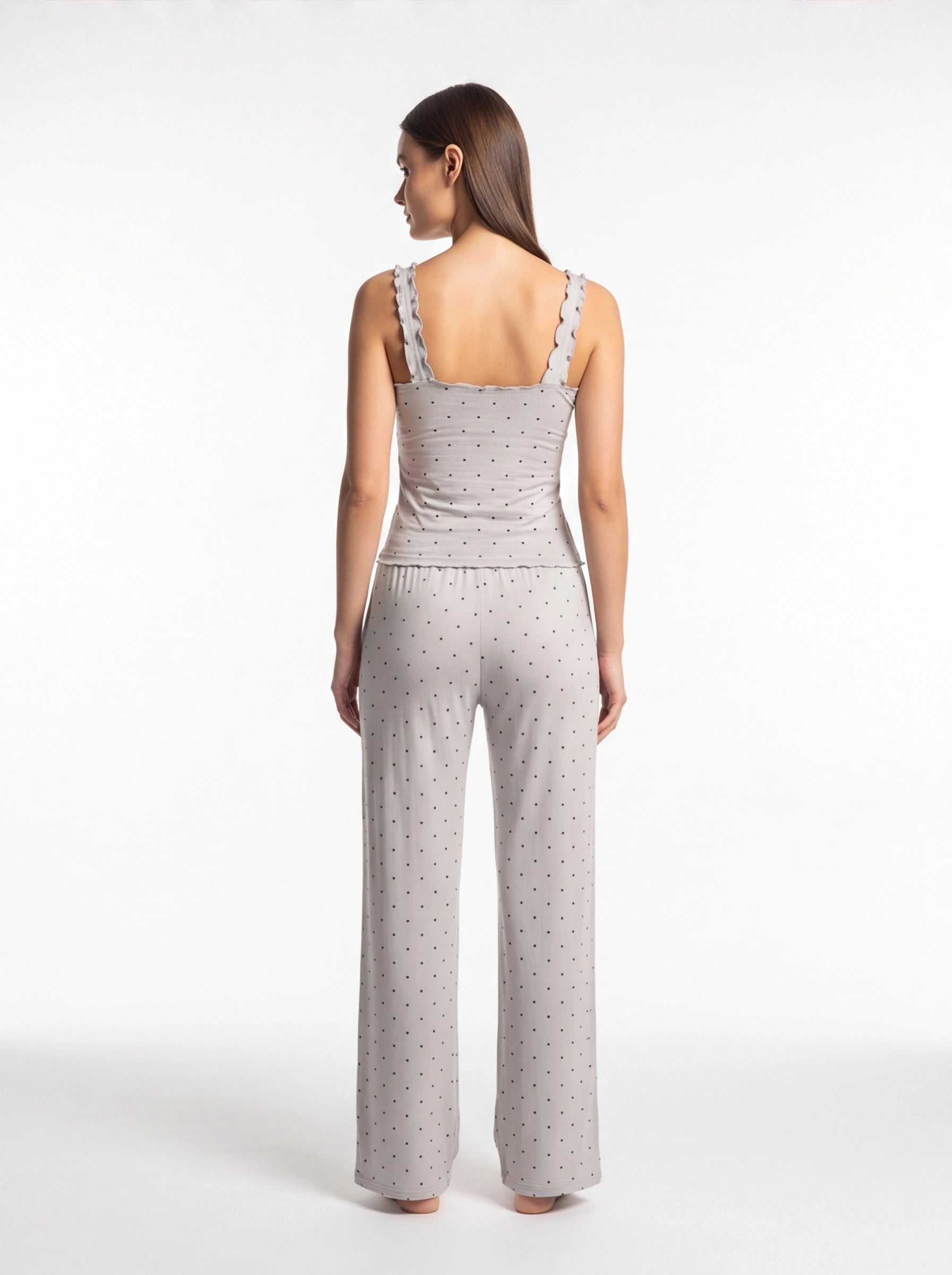 Polka Dot Pajama Set with Wide-Leg Pants by Jamota Pajamas Women's Sleepwear & Loungewear