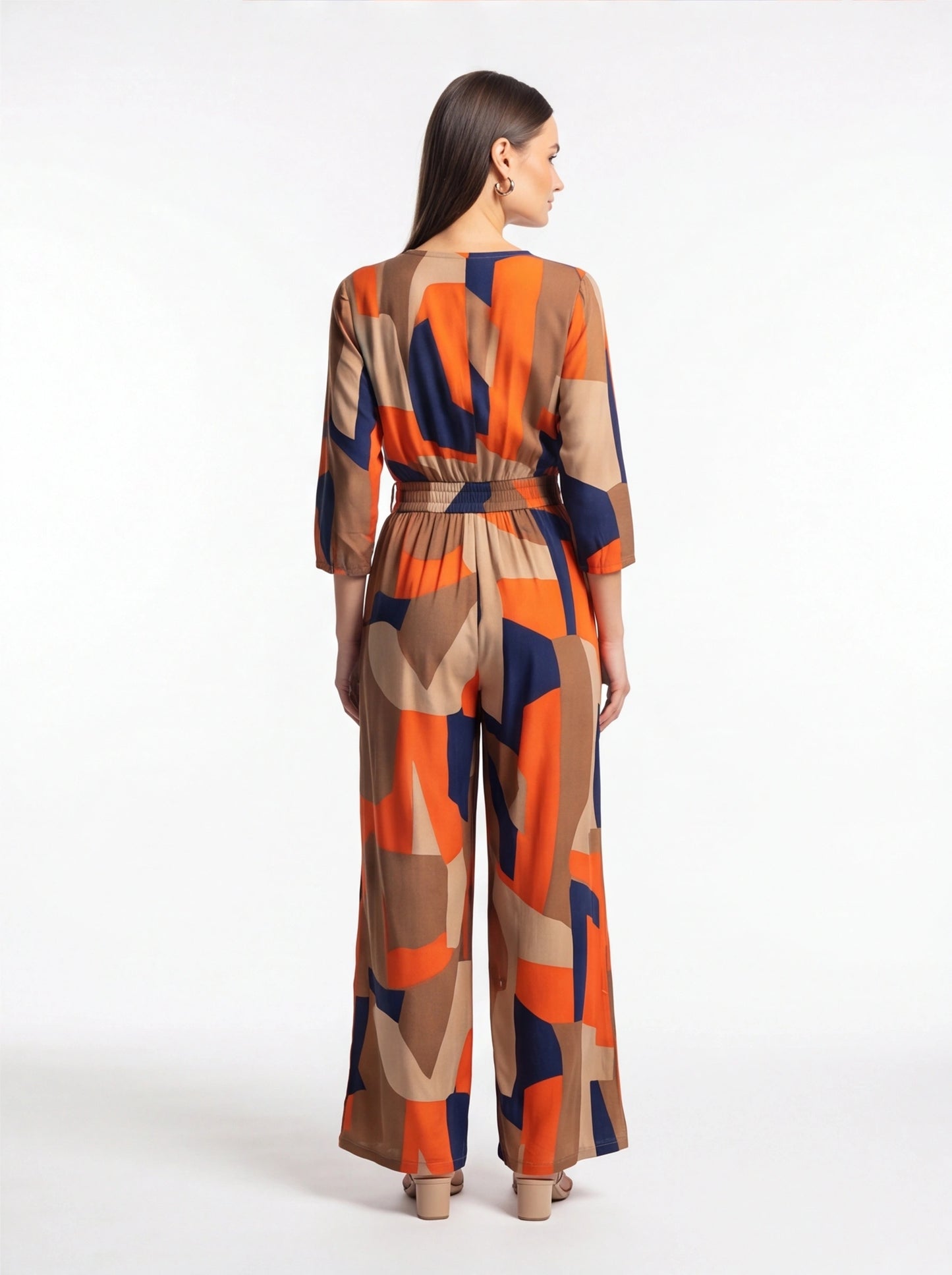 Chic Colorblock Geometric Jumpsuit with Belted Waist and Pockets by Jamota One-Pieces Jumpsuits & Rompers