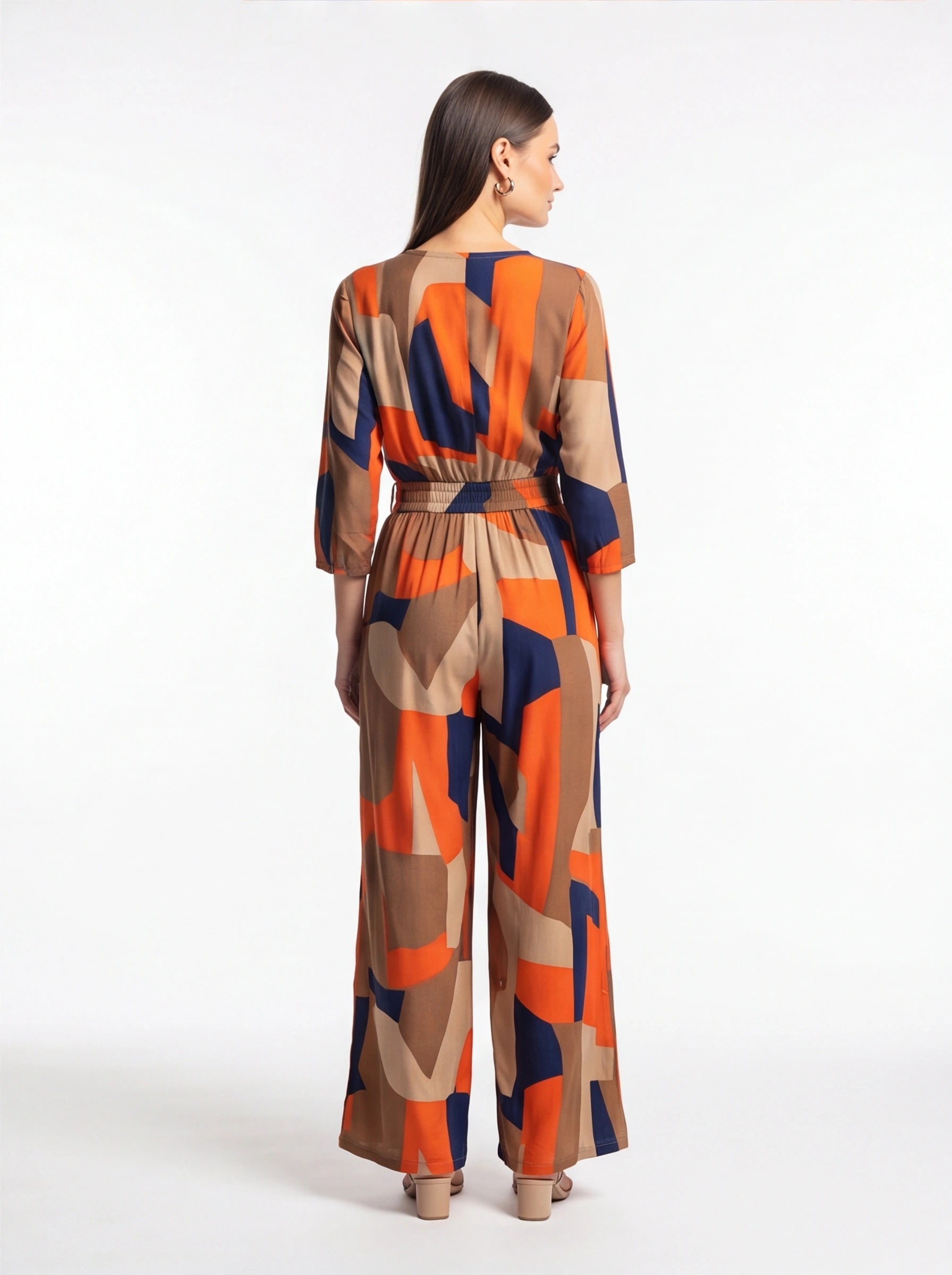 Chic Colorblock Geometric Jumpsuit with Belted Waist and Pockets by Jamota One-Pieces Jumpsuits & Rompers