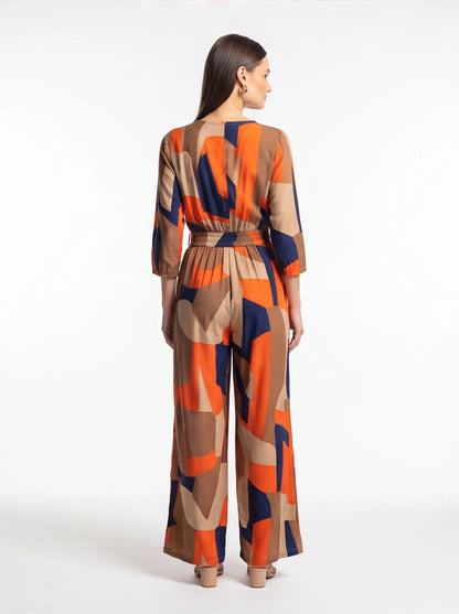 Chic Colorblock Geometric Jumpsuit with Belted Waist and Pockets by Jamota One-Pieces Jumpsuits & Rompers
