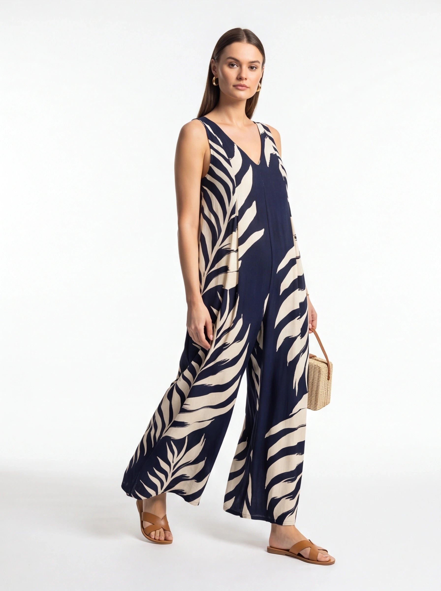 Stylish Tropical Print Jumpsuit for Women | Comfortable & Versatile by Jamota One-Pieces Jumpsuits