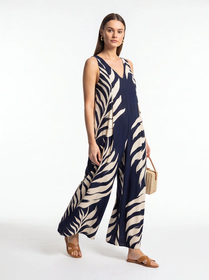 Stylish Tropical Print Jumpsuit for Women | Comfortable & Versatile by Jamota One-Pieces Jumpsuits