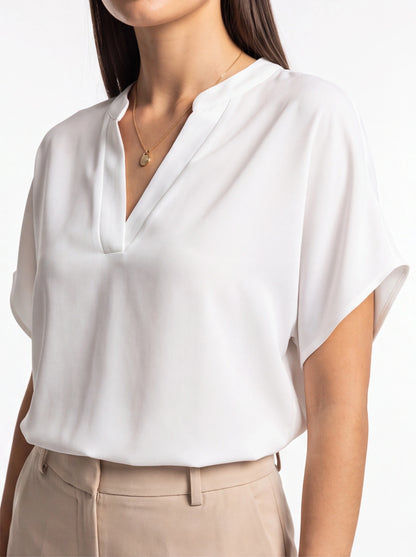 Elegant Soft V Neck Blouse with Lightweight Fabric and Relaxed Fit by Jamota Clothing Tops Women's Tops