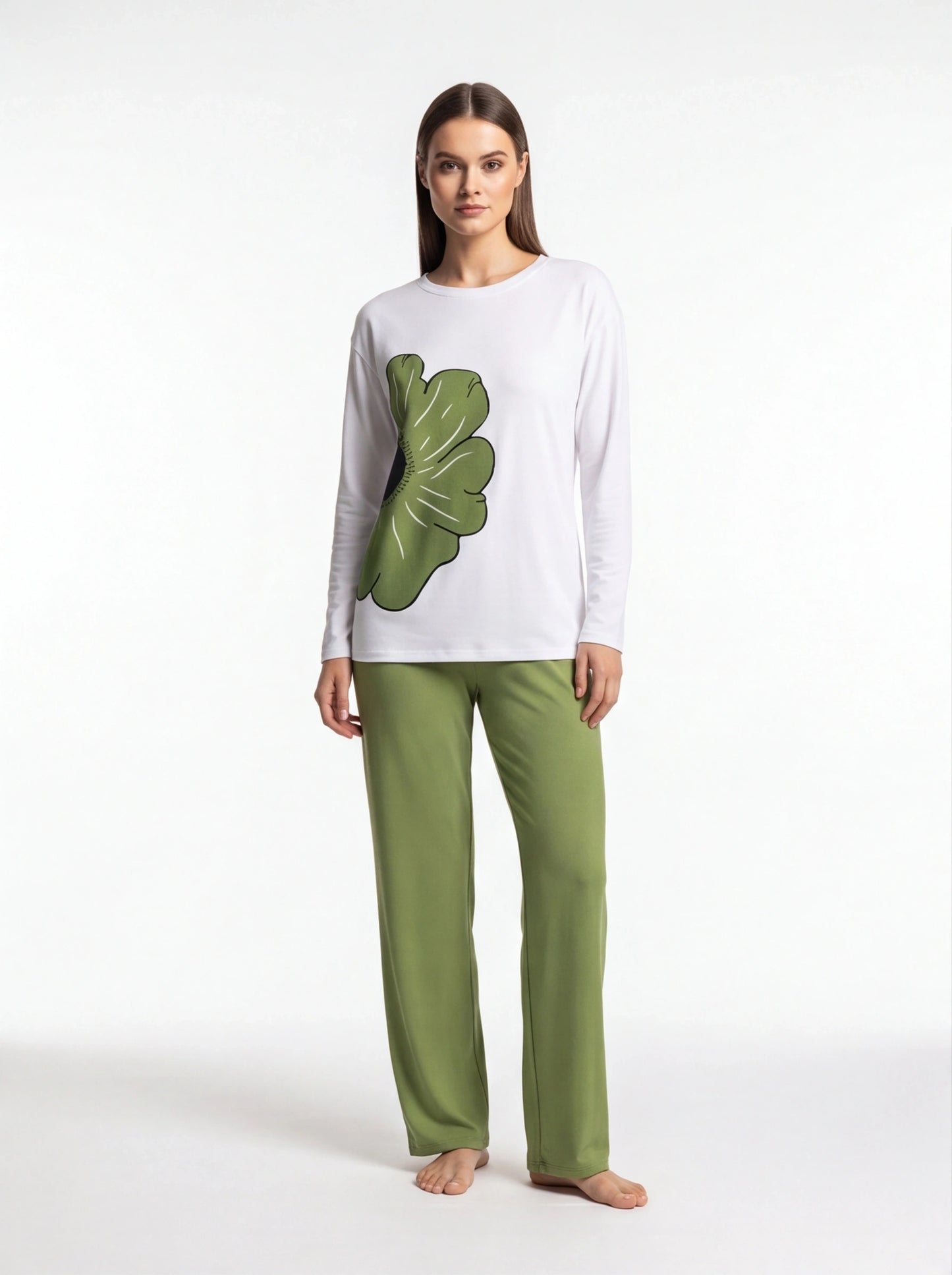 Multicolor Pajama Set Floral Print With Soft Knit Comfort For All Day Cozy Lounge Cotton - Jamota