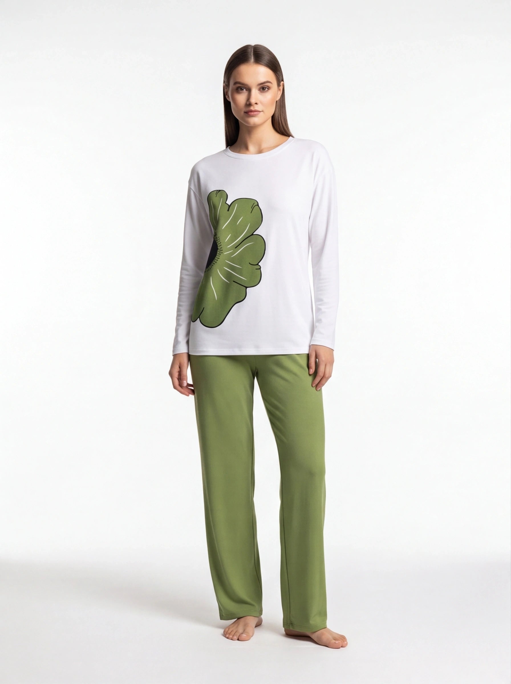 Multicolor Pajama Set Floral Print With Soft Knit Comfort For All Day Cozy Lounge Cotton - Jamota