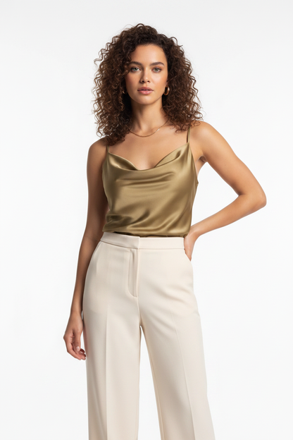 Elegant Silk Cowl Neck Camisole with Adjustable Straps & Luxurious Fin by Jamota Camisoles Camisoles