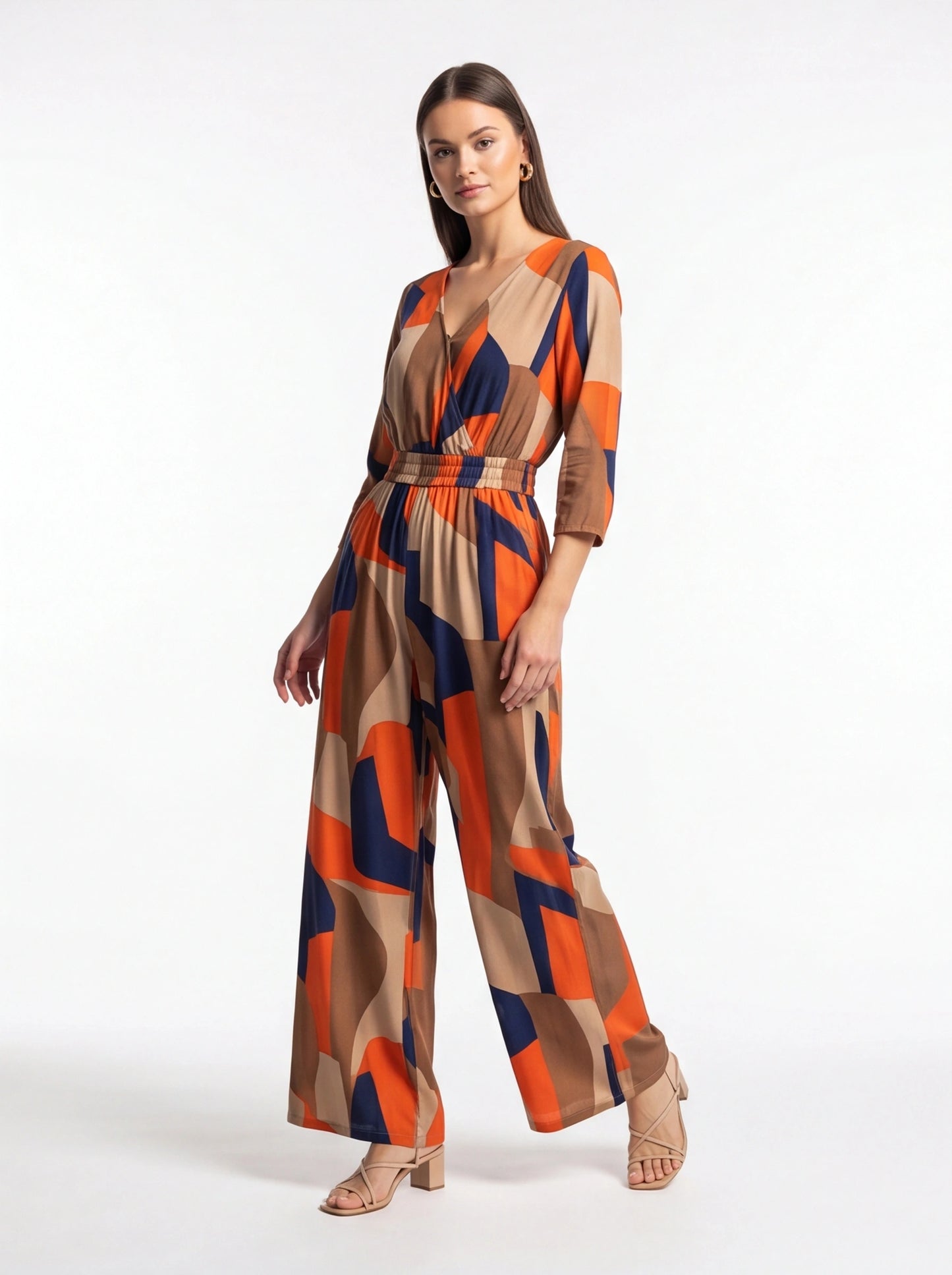 Chic Colorblock Geometric Jumpsuit with Belted Waist and Pockets by Jamota One-Pieces Jumpsuits & Rompers