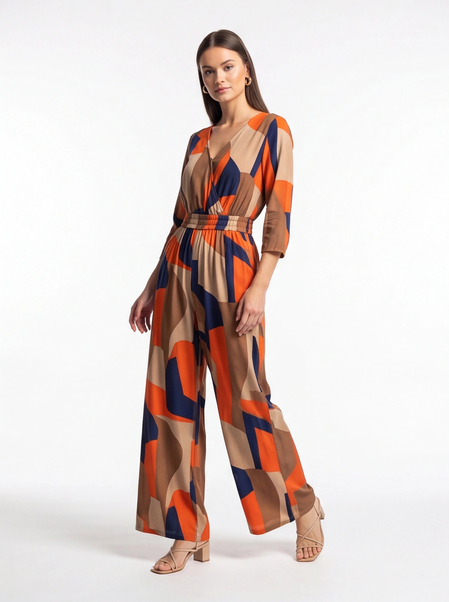 Chic Colorblock Geometric Jumpsuit with Belted Waist and Pockets by Jamota One-Pieces Jumpsuits & Rompers