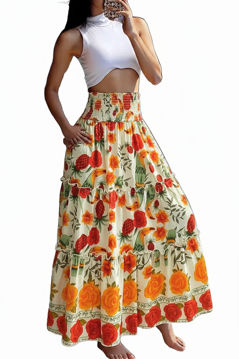 Multicolor Maxi Skirt Floral Print Viscose by Jamota Skirts Maxi Skirts
