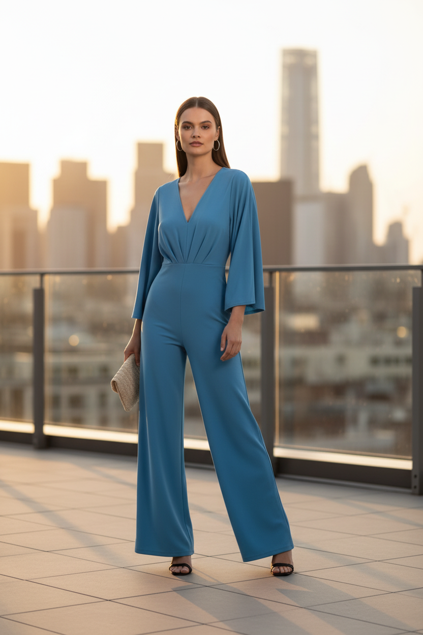 Elegant Plunge V-neck Jumpsuit for Women | Tailored Fit & Comfortable Fabric - Jamota