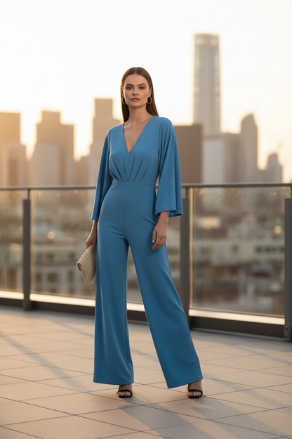 Elegant Plunge V-neck Jumpsuit for Women | Tailored Fit & Comfortable Fabric - Jamota