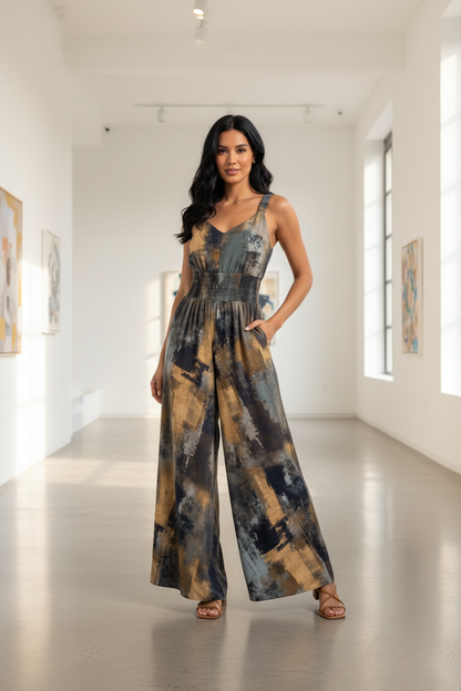 Stylish Wide-Leg Jumpsuit with Pockets and Adjustable Straps by Jamota One-Pieces Women's Jumpsuits