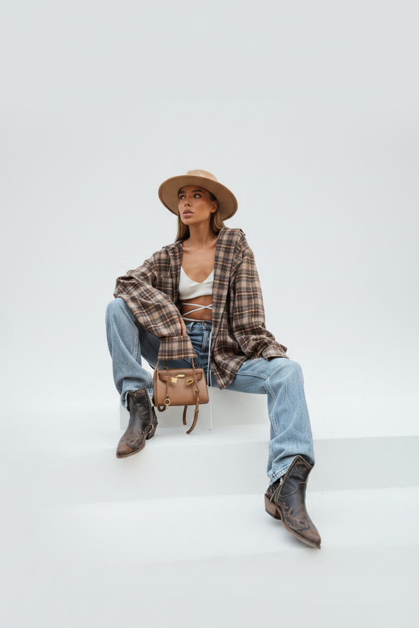 Cozy Oversized Plaid Shirt | Soft Cotton Blend | Relaxed Fit by Jamota Shirts Shirts