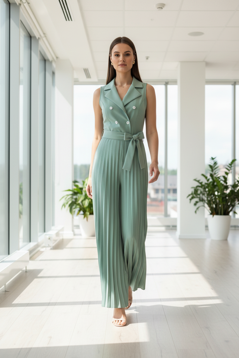 Elegant Tailored Wide-Leg Jumpsuit with Pockets & Adjustable Straps - Jamota