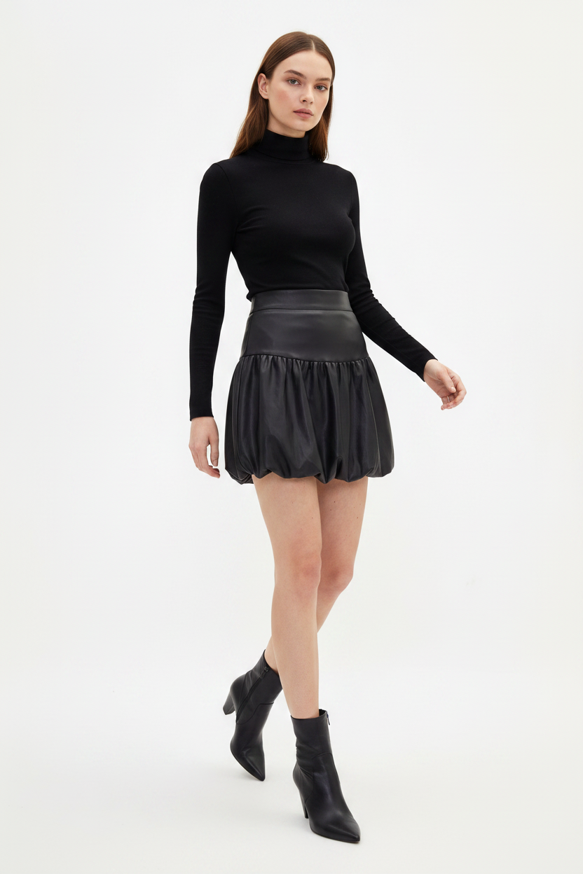 Black Mini Skirt Bubble Silhouette by Jamota Skirts Skirts