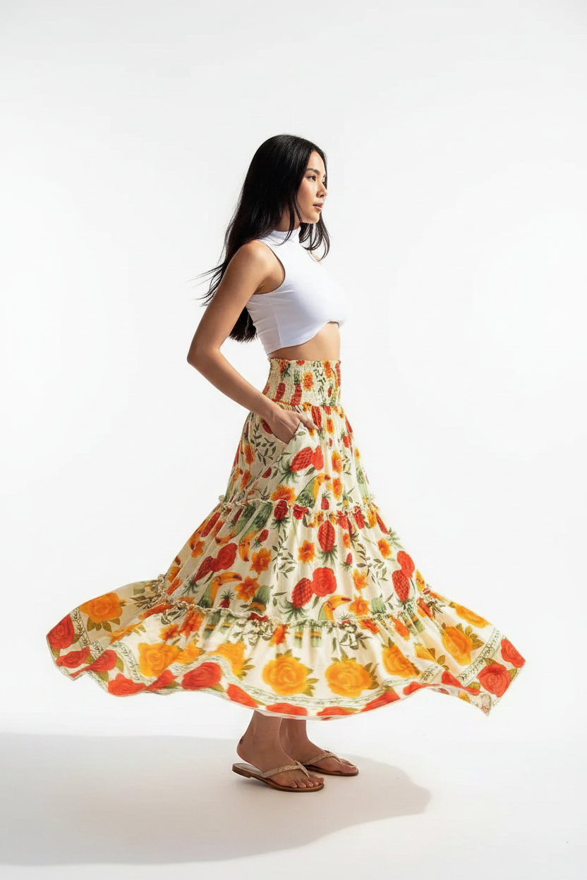 Multicolor Maxi Skirt Floral Print Viscose by Jamota Skirts Maxi Skirts
