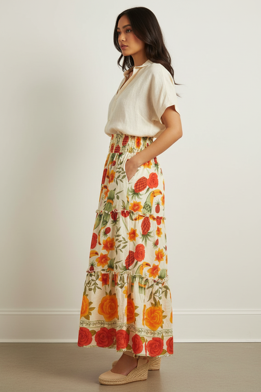 Multicolor Maxi Skirt Floral Print Viscose by Jamota Skirts Maxi Skirts