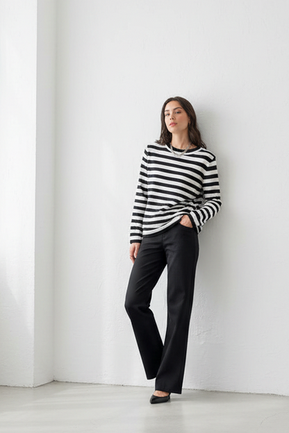Stylish Black and White Striped Women's Top with Comfortable Fit by Jamota T-Shirts T-Shirts